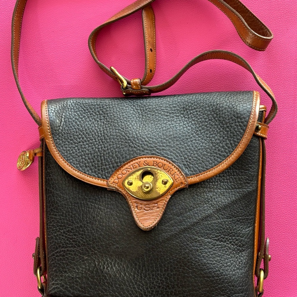 Vintage Dooney & Bourke Black and Brown Leather Men's Bag